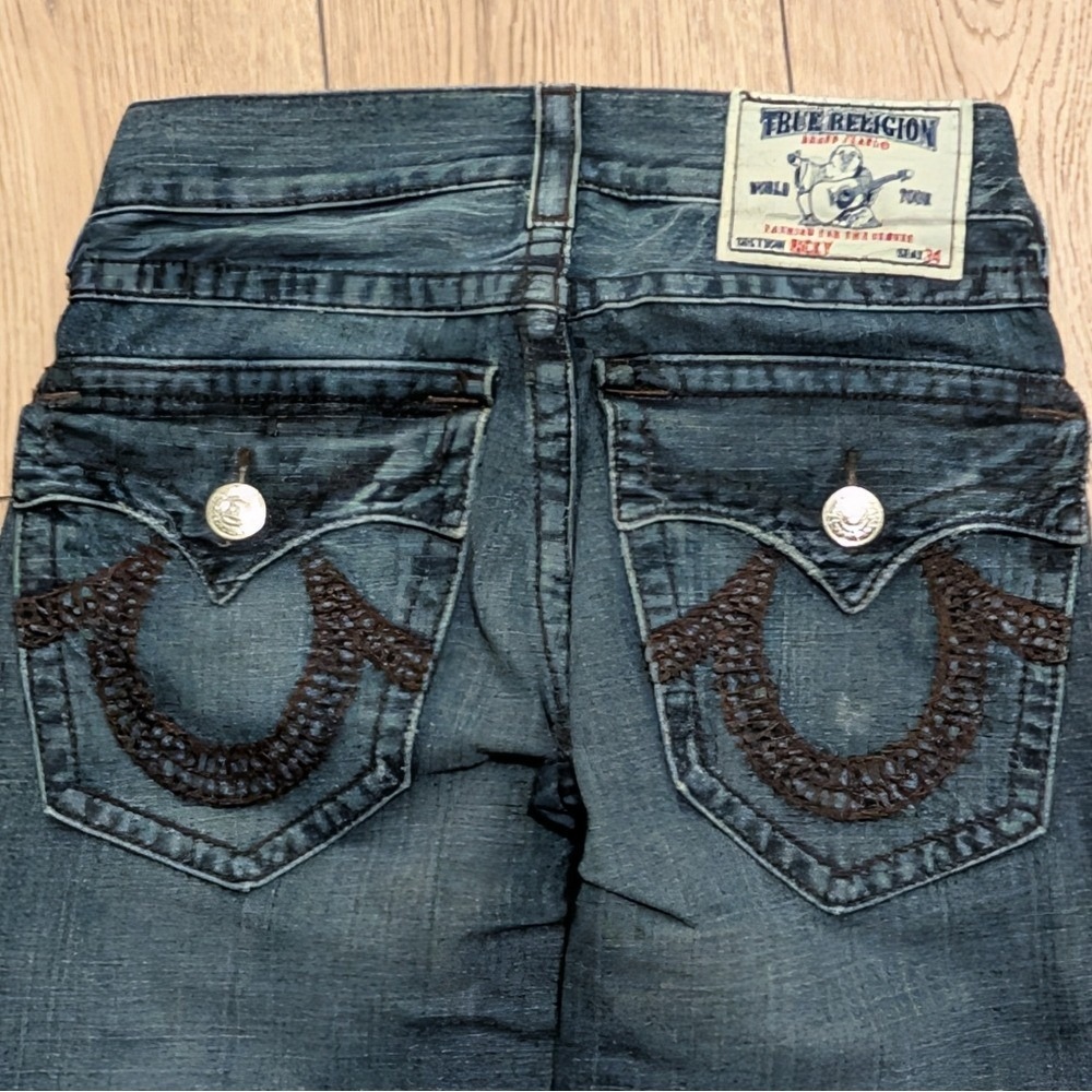 True Religion Ricky Mens Jeans 28 Relaxed Fit Straight Leg Denim Vintage Ripped - Picture 4 of 6